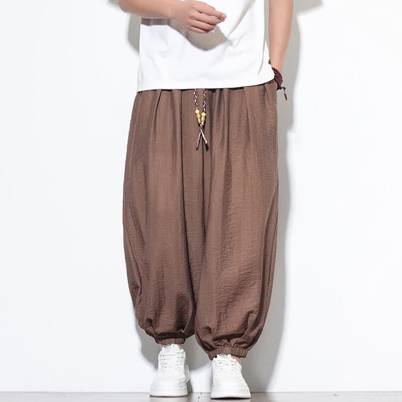 Buddha Stones Pantaloni corti estivi casual boho con coulisse, pantaloni harem da uomo a tinta unita con tasca - Siena - US/UK/AU46, EU56 (5XL) - image 18