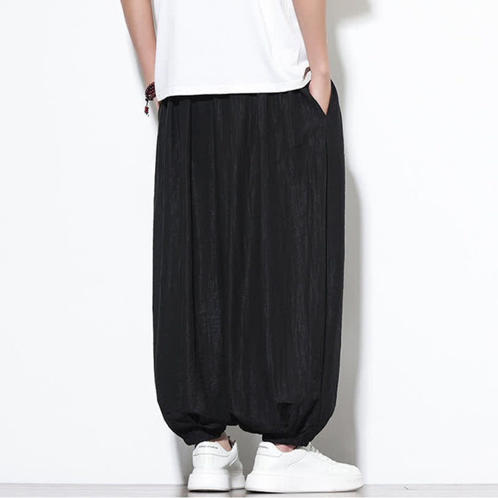 Buddha Stones Pantaloni corti estivi casual boho con coulisse, pantaloni harem da uomo a tinta unita con tasca - image 13