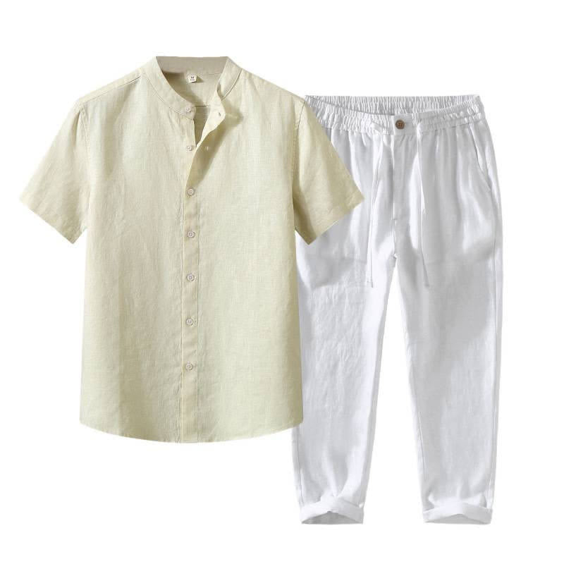 Buddha Stones Completo estivo da uomo in stile Tang con colletto alla coreana, maniche corte e pantaloni corti, con tasca, ideale per la meditazione. - image 18
