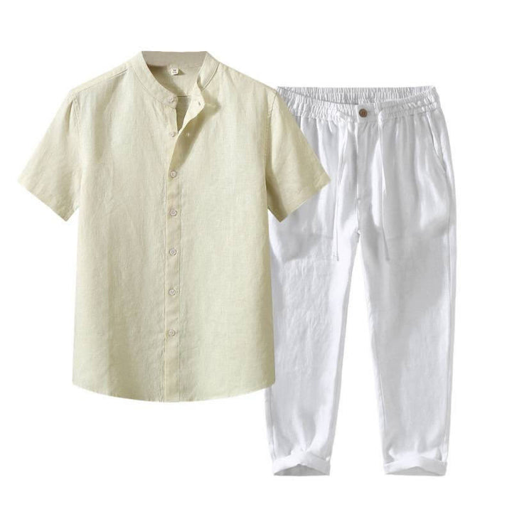 Buddha Stones Completo estivo da uomo in stile Tang con colletto alla coreana, maniche corte e pantaloni corti, con tasca, ideale per la meditazione. - image 18
