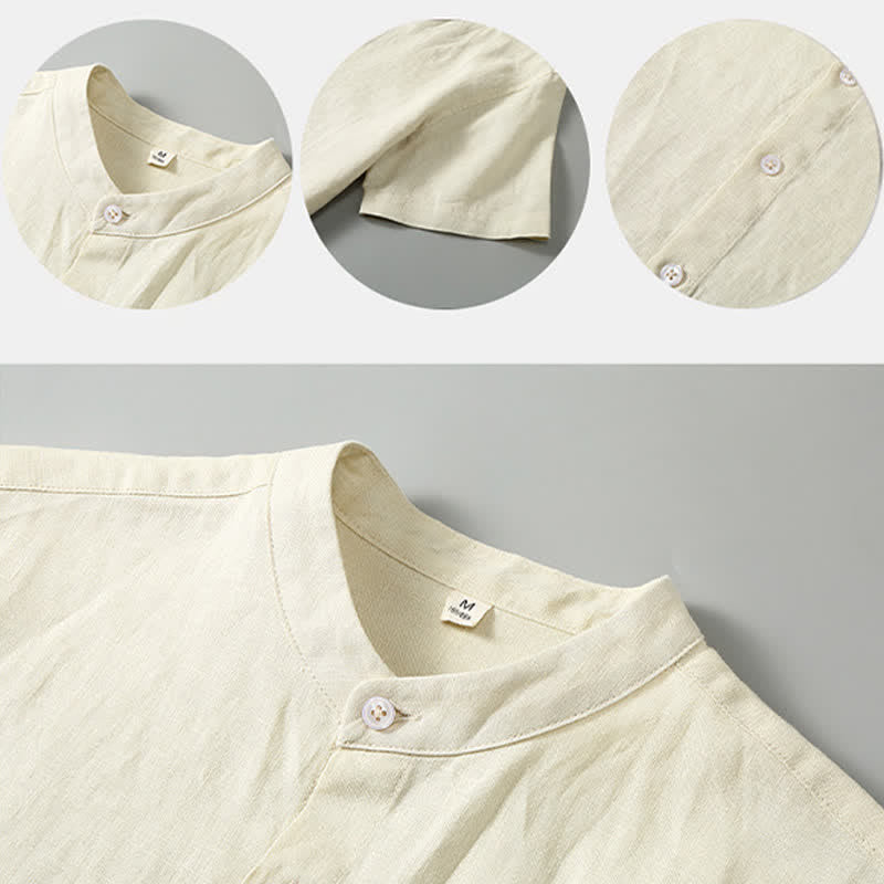 Buddha Stones Completo estivo da uomo in stile Tang con colletto alla coreana, maniche corte e pantaloni corti, con tasca, ideale per la meditazione. - image 11