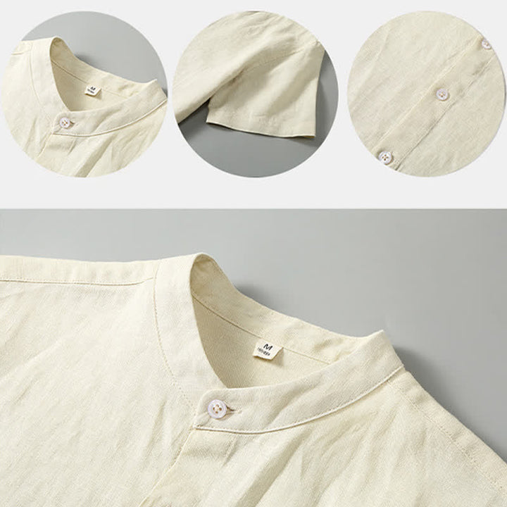 Buddha Stones Completo estivo da uomo in stile Tang con colletto alla coreana, maniche corte e pantaloni corti, con tasca, ideale per la meditazione. - image 11