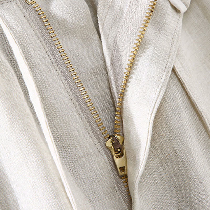 Buddha Stones Completo estivo da uomo composto da camicia a maniche corte in lino tinta unita con colletto alla coreana e bottoni, ideale per la meditazione, con tasca. - image 3