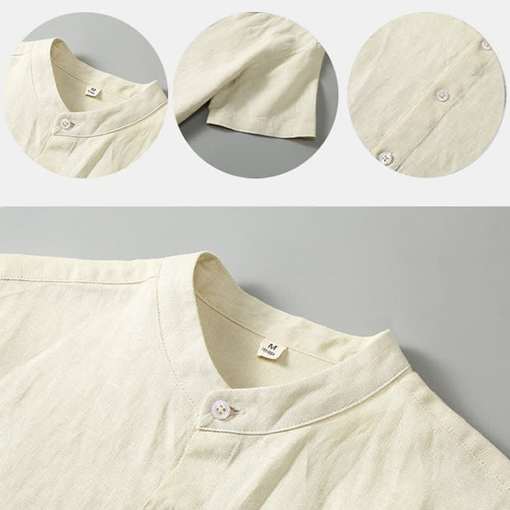 Buddha Stones Completo estivo da uomo composto da camicia a maniche corte in lino tinta unita con colletto alla coreana e bottoni, ideale per la meditazione, con tasca. - image 12