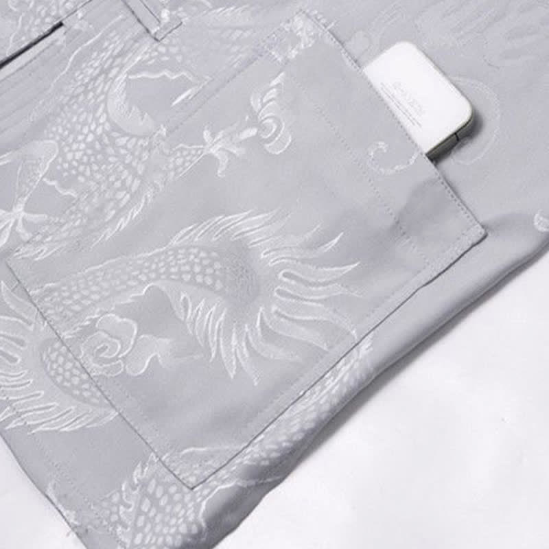 Buddha Stones 2 pezzi Tang Suit Drago Rana-bottone Uomo Manica Lunga Camicia Pantaloni Abbigliamento Set - image 10