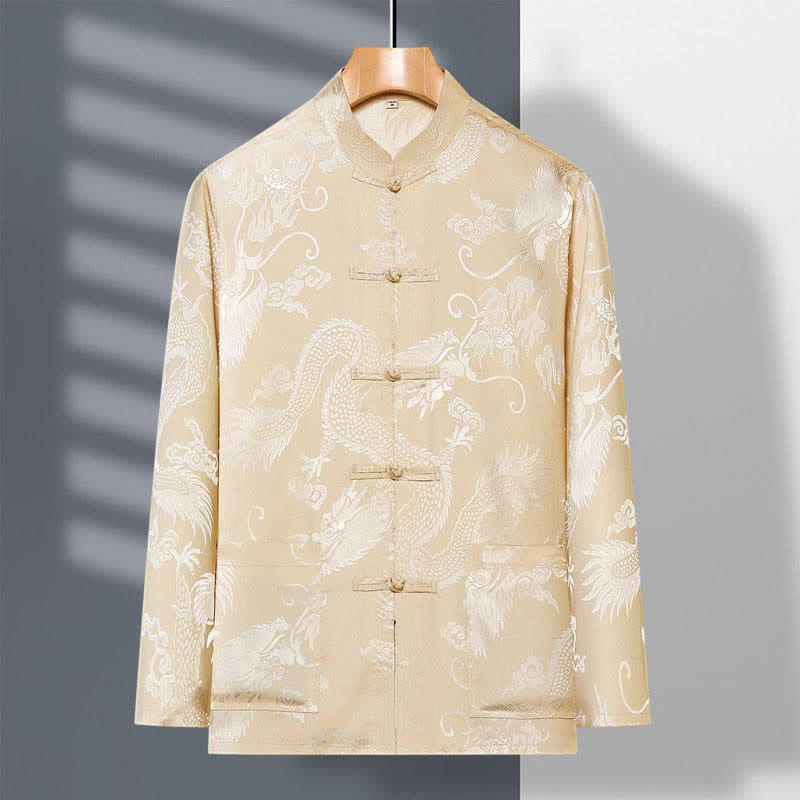 Buddha Stones 2 pezzi Tang Suit Drago Rana-bottone Uomo Manica Lunga Camicia Pantaloni Abbigliamento Set - image 3