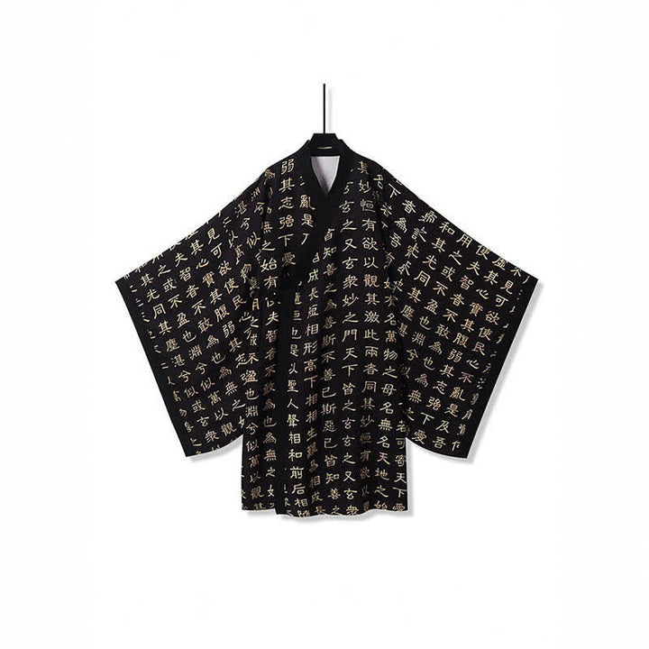 Buddha Stones Kimono da uomo stile Tang primaverile con stampa Tao Te Ching vintage. - Nero - US/UK/AU54，EU64 (7XL) - image 0