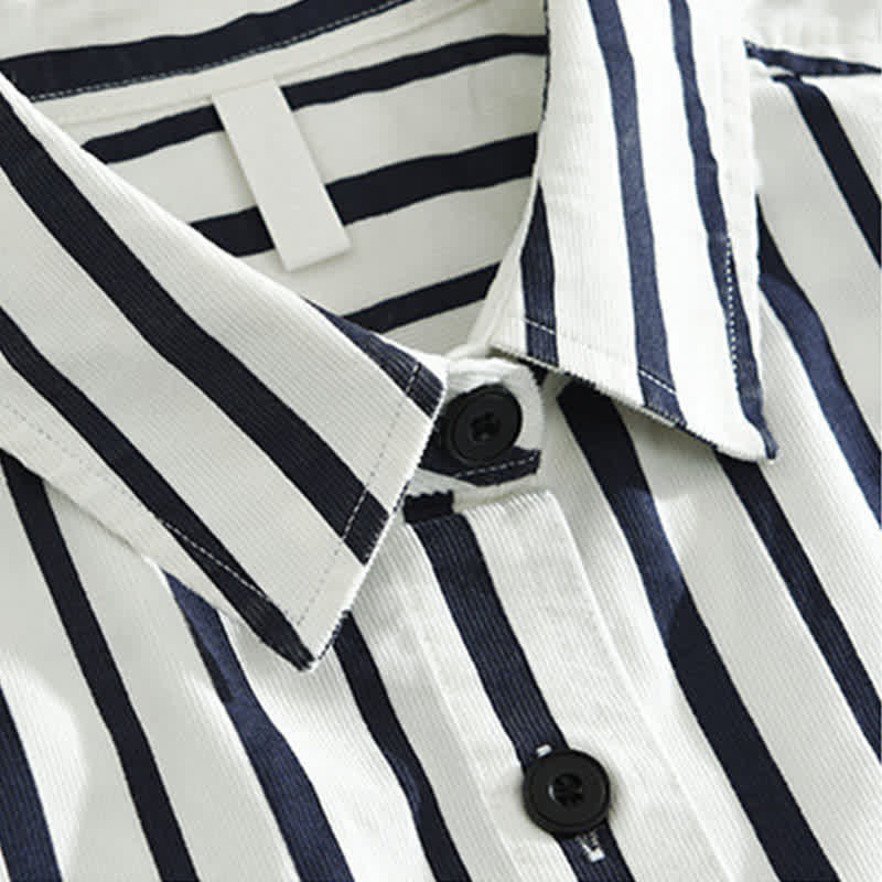 Buddha Stones Camicia da uomo a maniche lunghe a righe, classica, primaverile, casual, con bottoni e taschino. - image 3