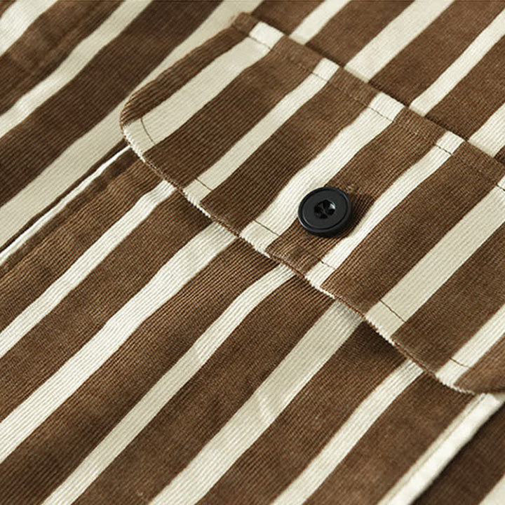 Buddha Stones Camicia da uomo a maniche lunghe a righe, classica, primaverile, casual, con bottoni e taschino. - image 13