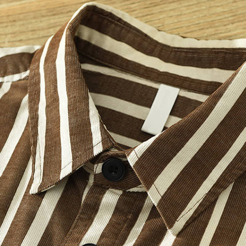 Buddha Stones Camicia da uomo a maniche lunghe a righe, classica, primaverile, casual, con bottoni e taschino. - image 10