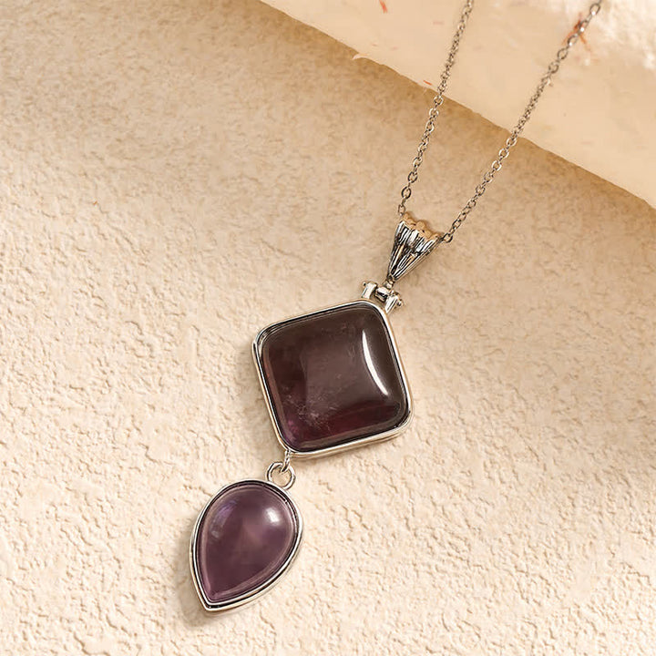 Buddha Stones Collana con doppio pendente in opale naturale, ideale per un look rilassante. - Ametista - image 6