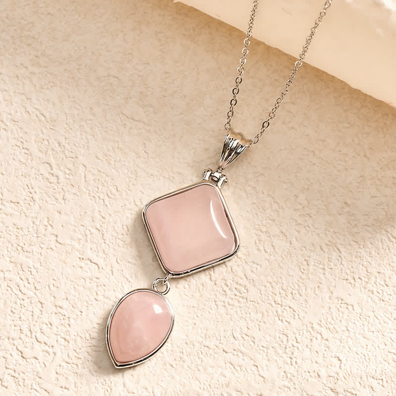Buddha Stones Collana con doppio pendente in opale naturale, ideale per un look rilassante. - Quarzo rosa - image 0