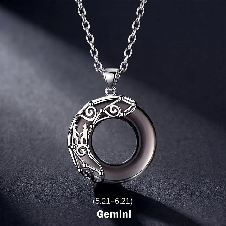 Buddha Stones 12 Costellazioni dello Zodiaco Collana con ciondolo rotondo in ossidiana ghiacciata e benedizione - Gemelli - Catena in argento sterling 925 - image 5