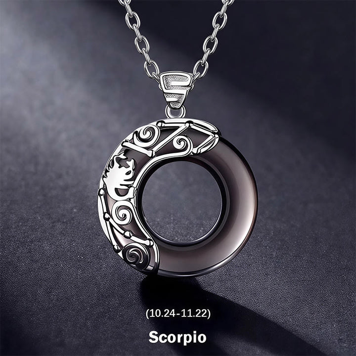 Buddha Stones 12 Costellazioni dello Zodiaco Collana con ciondolo rotondo in ossidiana ghiacciata e benedizione - Scorpione - Catena in argento sterling 925 - image 16
