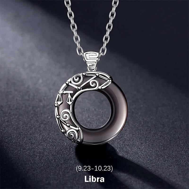 Buddha Stones 12 Costellazioni dello Zodiaco Collana con ciondolo rotondo in ossidiana ghiacciata e benedizione - Libra - Catena in argento sterling 925 - image 14