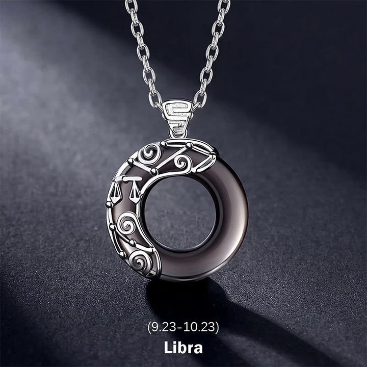 Buddha Stones 12 Costellazioni dello Zodiaco Collana con ciondolo rotondo in ossidiana ghiacciata e benedizione - Libra - Catena in argento sterling 925 - image 14