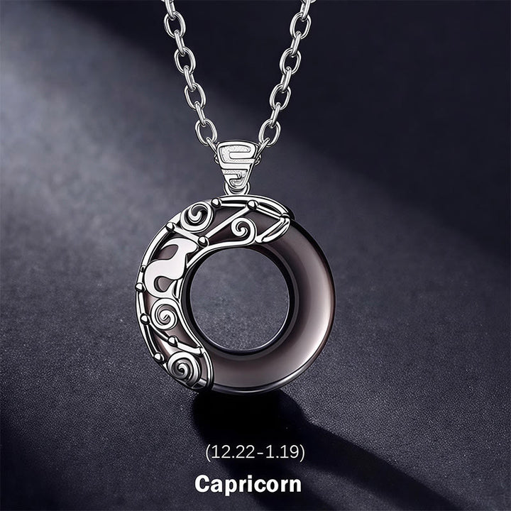 Buddha Stones 12 Costellazioni dello Zodiaco Collana con ciondolo rotondo in ossidiana ghiacciata e benedizione - Capricorno - Catena in argento sterling 925 - image 20