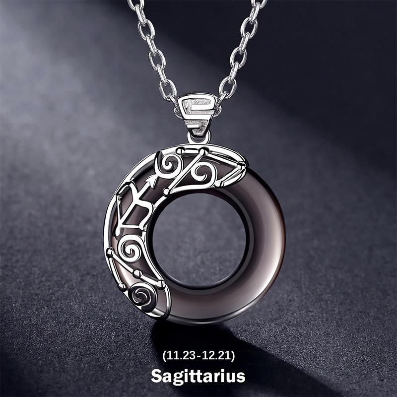 Buddha Stones 12 Costellazioni dello Zodiaco Collana con ciondolo rotondo in ossidiana ghiacciata e benedizione - Sagittario - Catena in argento sterling 925 - image 18