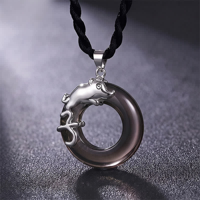Buddha Stones Collana con ciondolo a forma di fibbia della pace e portafortuna dello zodiaco cinese - Ratto - image 1