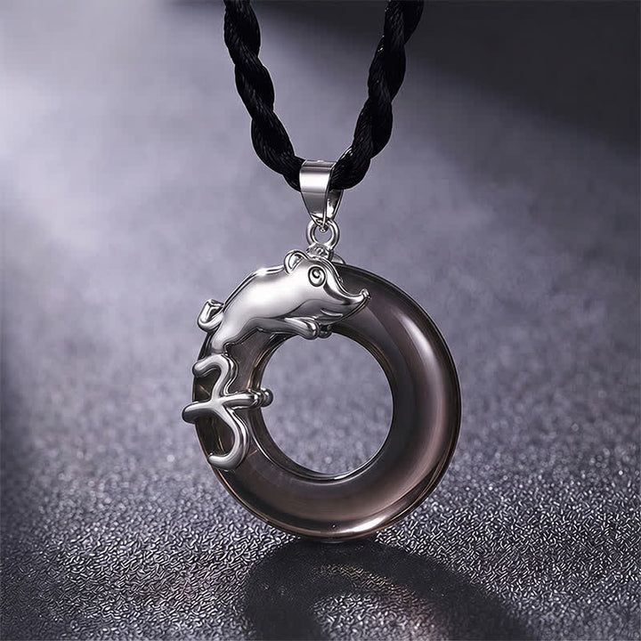 Buddha Stones Collana con ciondolo a forma di fibbia della pace e portafortuna dello zodiaco cinese - Ratto - image 1