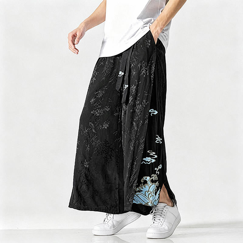 Buddha Stones Pantaloni corti da uomo a gamba larga con coulisse, stile Tang, primavera/estate, con ricami astratti e tasca. - image 6