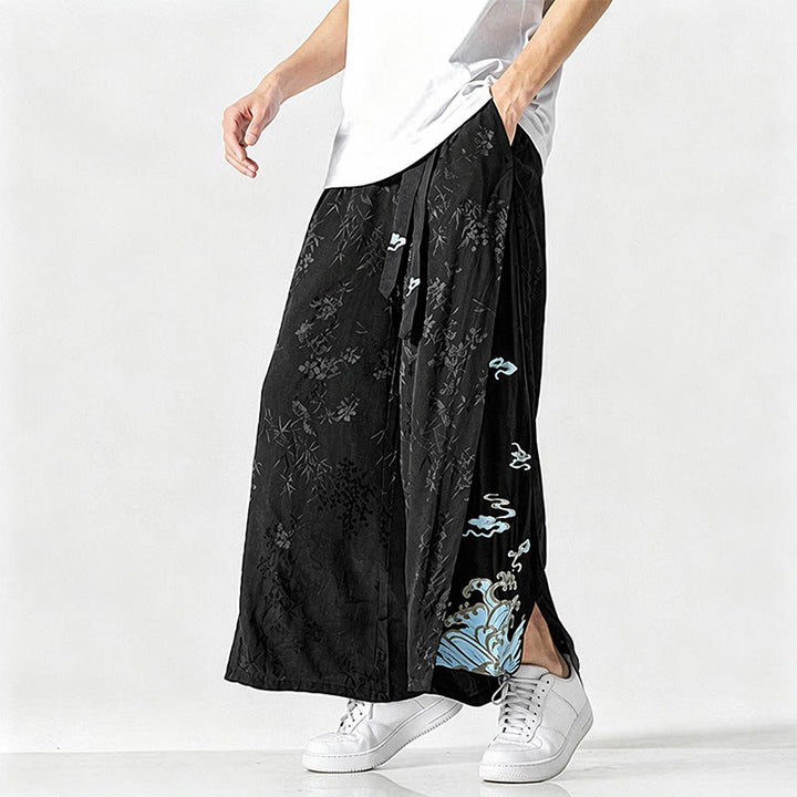 Buddha Stones Pantaloni corti da uomo a gamba larga con coulisse, stile Tang, primavera/estate, con ricami astratti e tasca. - image 6