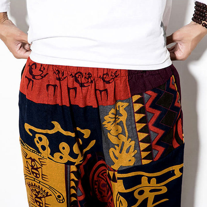 Pantaloni harem da uomo con tasche, stampa graffiti e uccelli, colore rosso e marrone con Buddha Stones. - image 8