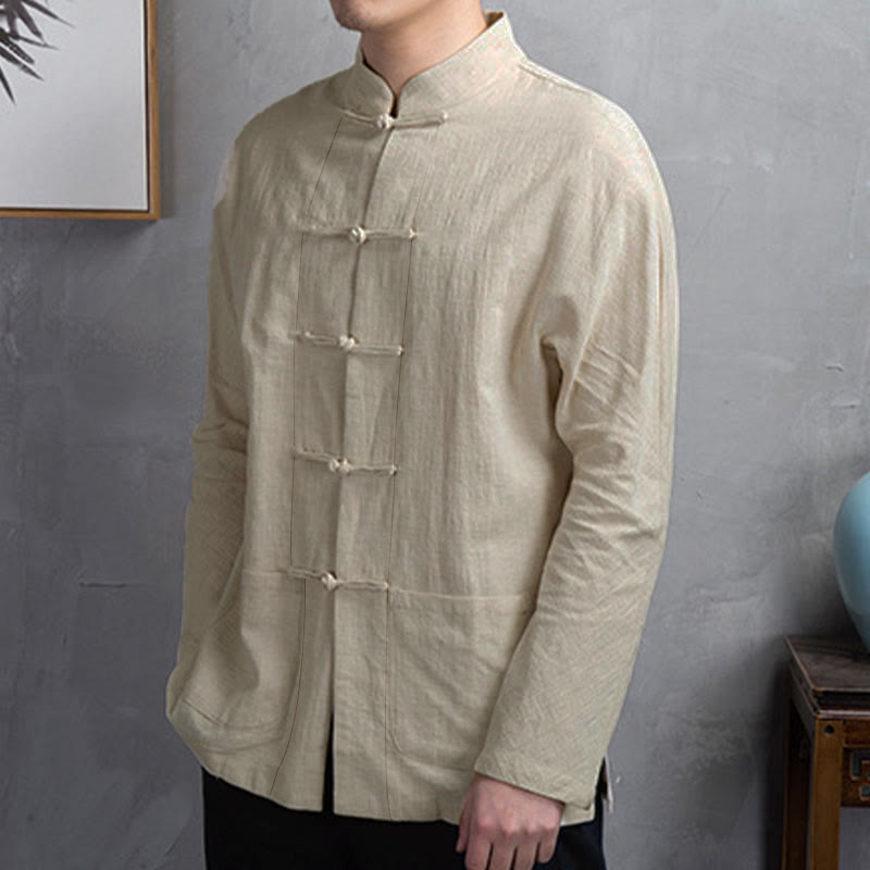 Camicia da uomo casual a tinta unita con bottoni a rana e motivo Buddha Stones. - image 1