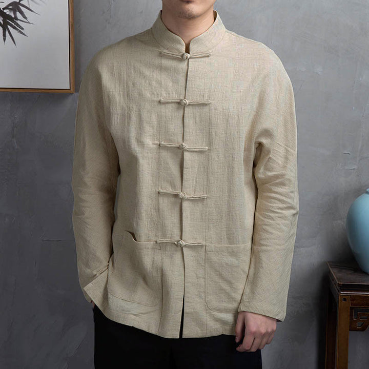Camicia da uomo casual a tinta unita con bottoni a rana e motivo Buddha Stones. - Biancheria - US/UK/AU44，EU54 (5XL) - image 0