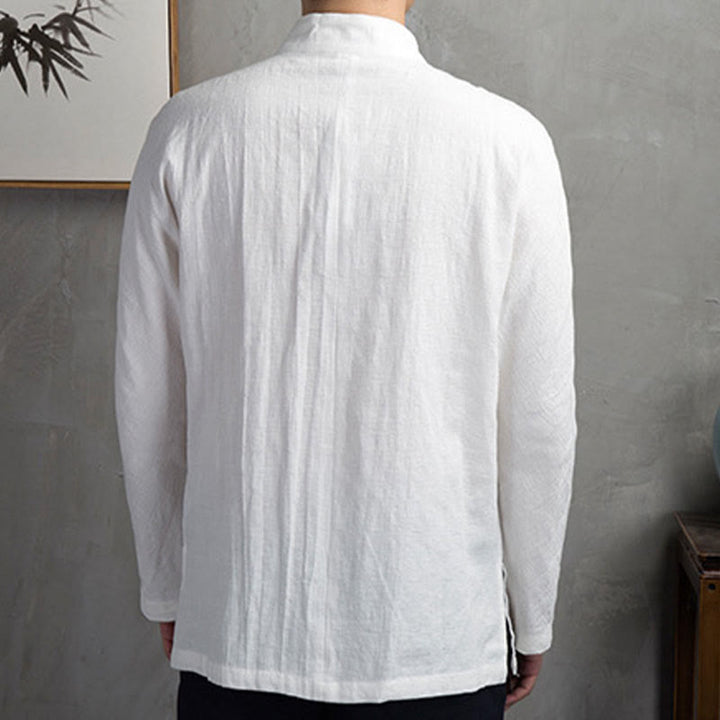 Camicia da uomo casual a tinta unita con bottoni a rana e motivo Buddha Stones. - image 4