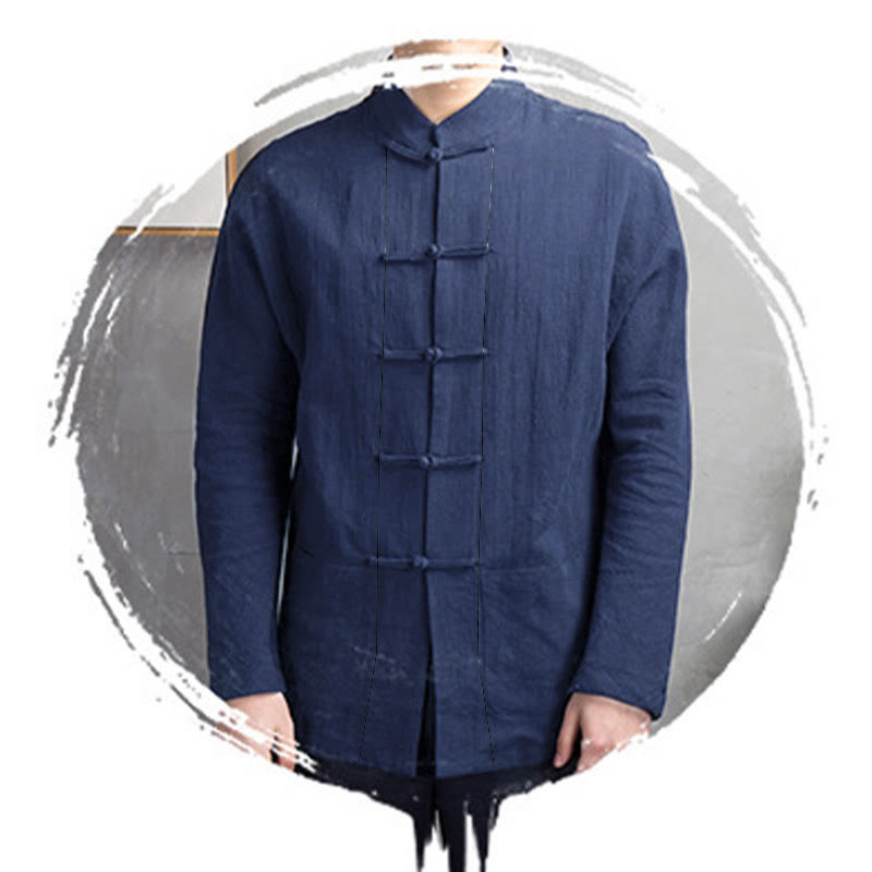 Camicia da uomo casual a tinta unita con bottoni a rana e motivo Buddha Stones. - image 9