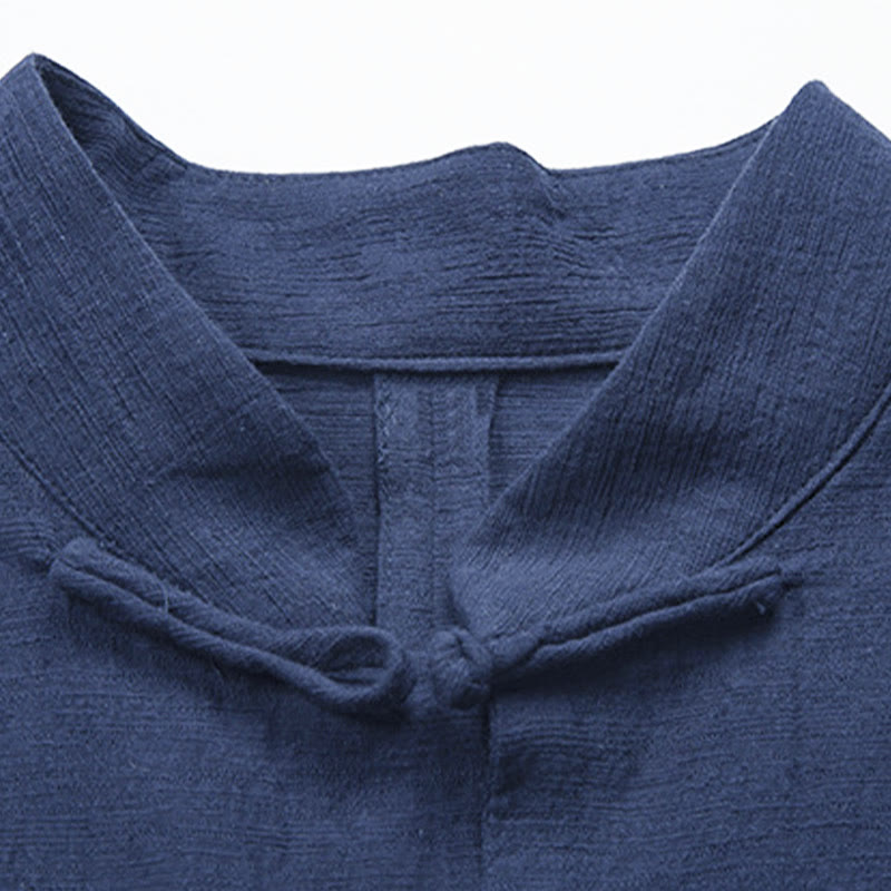 Camicia da uomo casual a tinta unita con bottoni a rana e motivo Buddha Stones. - image 11