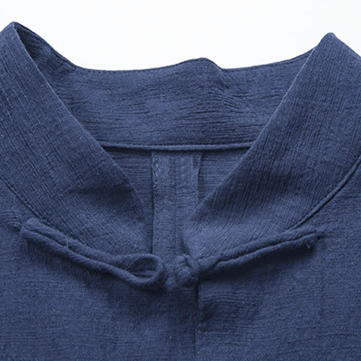 Camicia da uomo casual a tinta unita con bottoni a rana e motivo Buddha Stones. - image 11