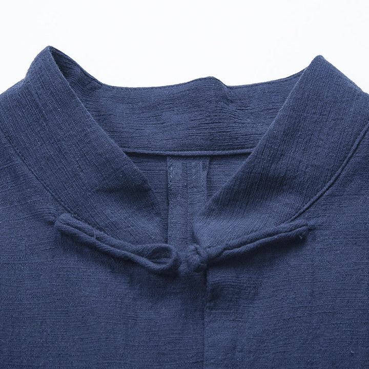 Camicia da uomo casual a tinta unita con bottoni a rana e motivo Buddha Stones. - image 10