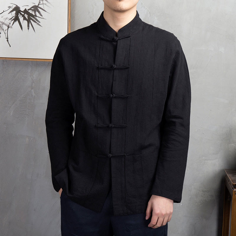 Camicia da uomo casual a tinta unita con bottoni a rana e motivo Buddha Stones. - Nero - US/UK/AU44，EU54 (5XL) - image 17