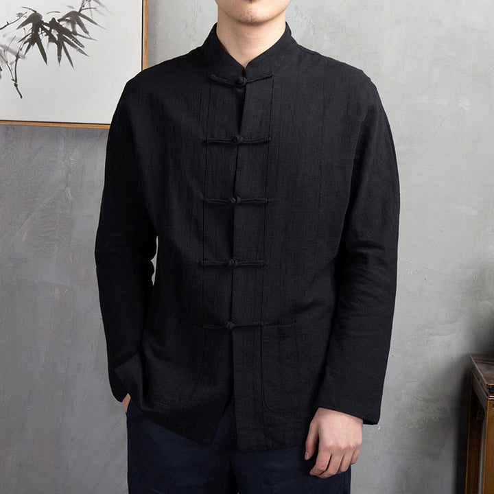 Camicia da uomo casual a tinta unita con bottoni a rana e motivo Buddha Stones. - Nero - US/UK/AU44，EU54 (5XL) - image 17