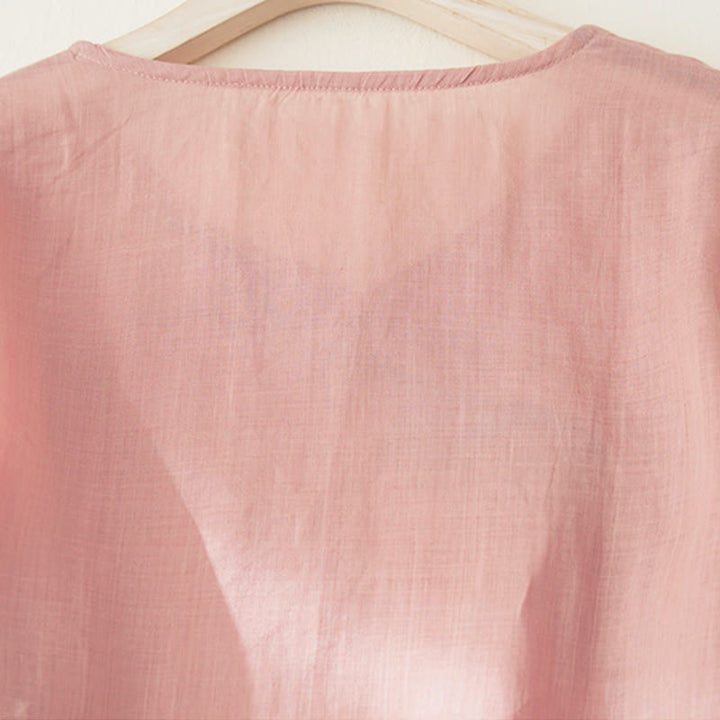Camicia da donna casual con maniche a tre quarti e ricamo di piante Buddha Stones. - image 3
