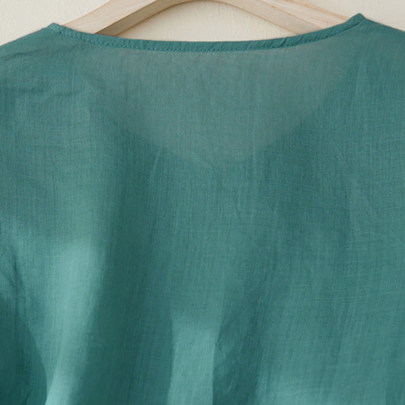 Camicia da donna casual con maniche a tre quarti e ricamo di piante Buddha Stones. - image 23