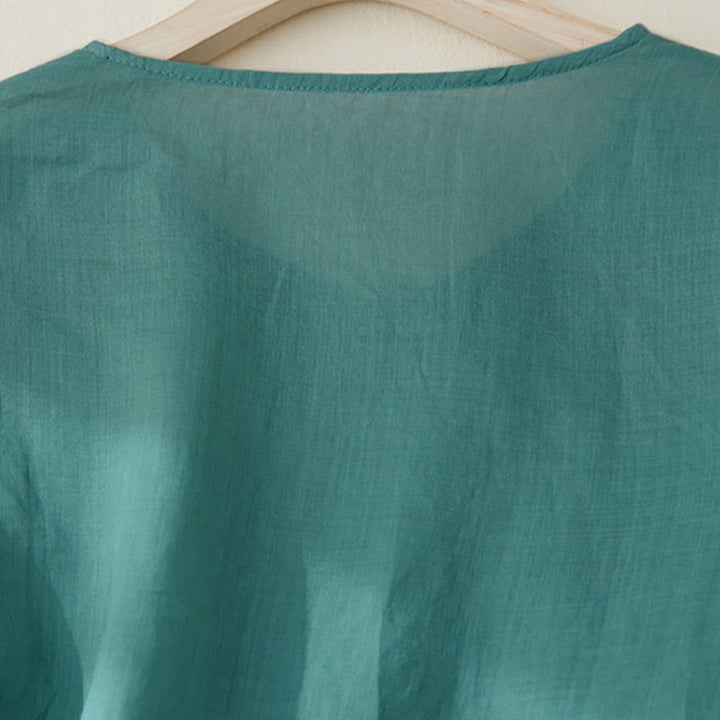 Camicia da donna casual con maniche a tre quarti e ricamo di piante Buddha Stones. - image 23