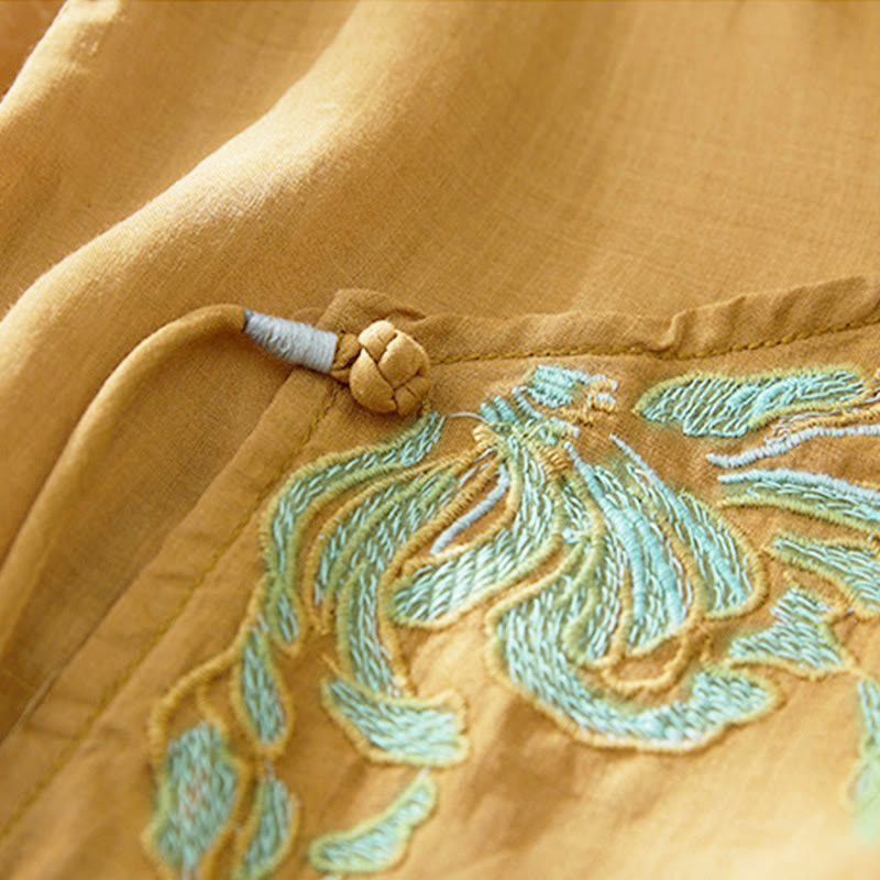 Camicia da donna casual con maniche a tre quarti e ricamo di piante Buddha Stones. - image 17