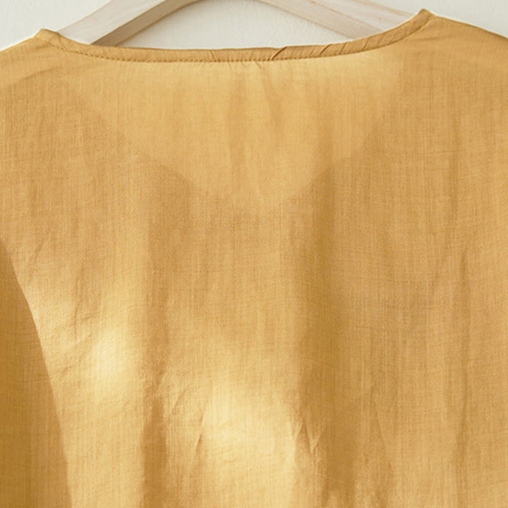 Camicia da donna casual con maniche a tre quarti e ricamo di piante Buddha Stones. - image 16
