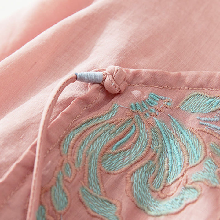 Camicia da donna casual con maniche a tre quarti e ricamo di piante Buddha Stones. - image 4