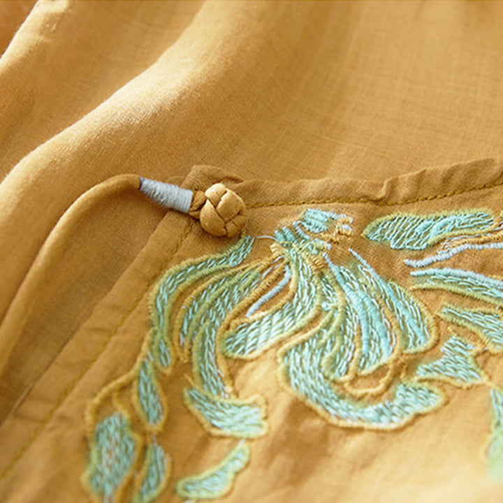 Camicia da donna casual con maniche a tre quarti e ricamo di piante Buddha Stones. - image 17