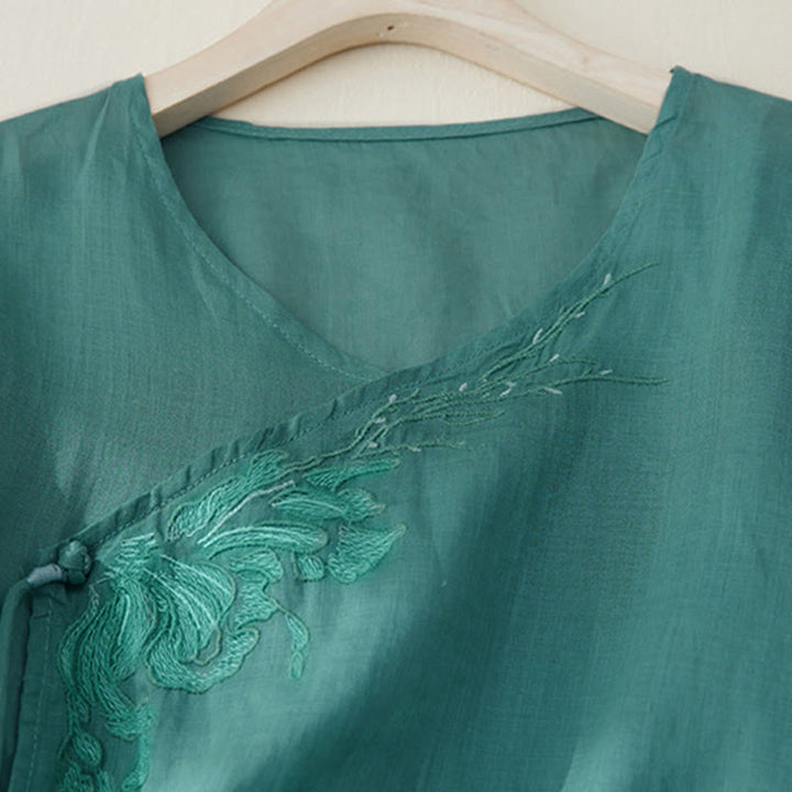 Camicia da donna casual con maniche a tre quarti e ricamo di piante Buddha Stones. - image 22