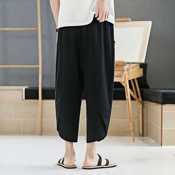 Pantaloni estivi da uomo Buddha Stones , tinta unita, lunghezza 7-8, con coulisse e tasche. - image 10