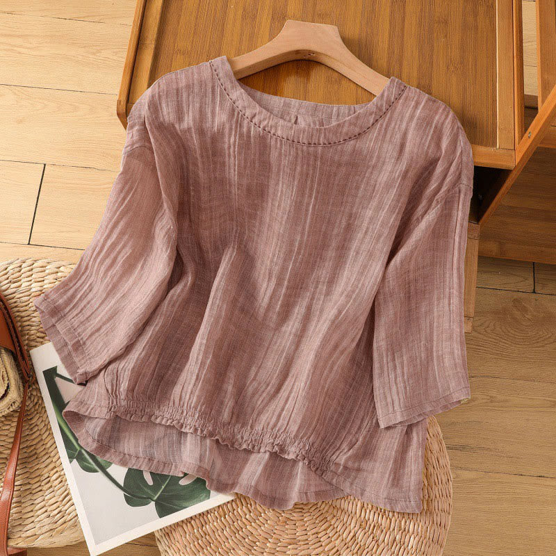 T-shirt da donna a maniche a tre quarti con stampa Buddha Stones, ideale per l'estate. - Rosso viola pallido - US12, UK/AU16, EU44 (2XL) - image 24