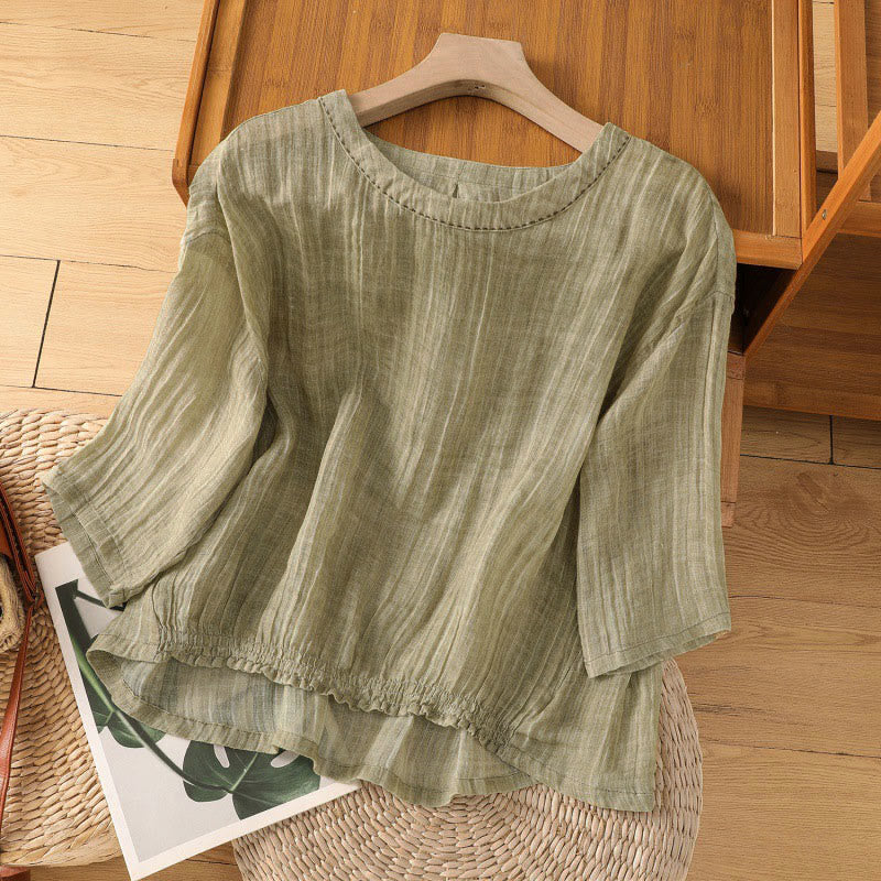 T-shirt da donna a maniche a tre quarti con stampa Buddha Stones, ideale per l'estate. - Cachi scuro - US12, UK/AU16, EU44 (2XL) - image 0