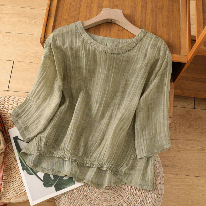 T-shirt da donna a maniche a tre quarti con stampa Buddha Stones, ideale per l'estate. - Cachi scuro - US12, UK/AU16, EU44 (2XL) - image 0