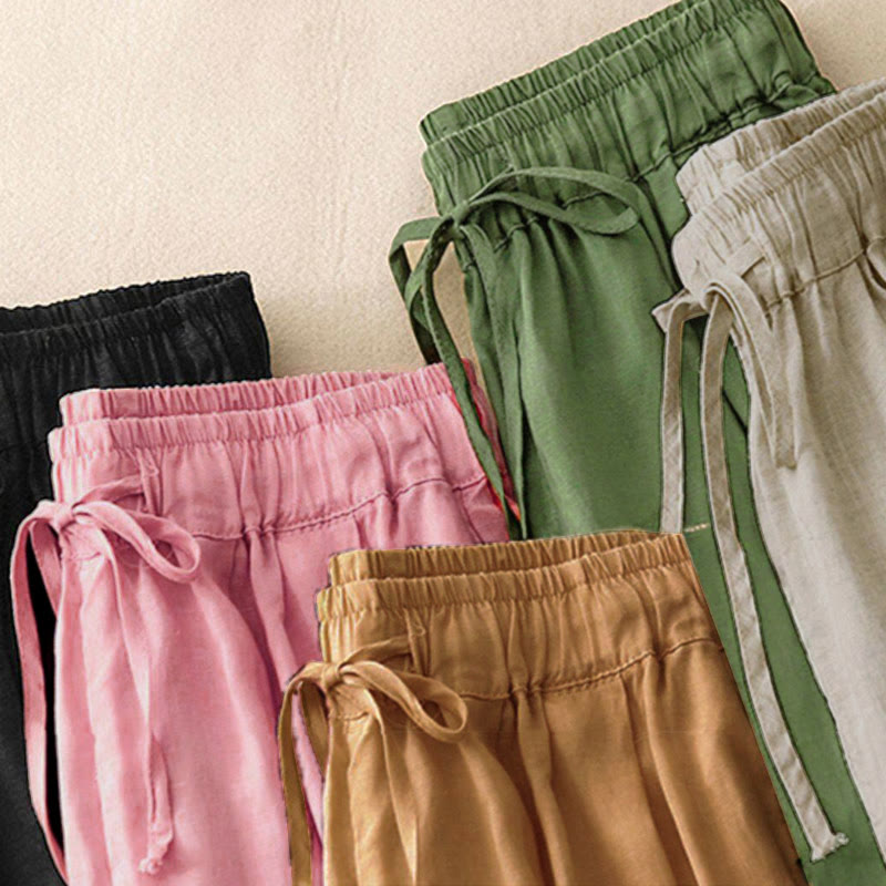 Pantaloni capri corti harem da donna con elastico in vita e tasche, modello estivo Buddha Stones. - image 33