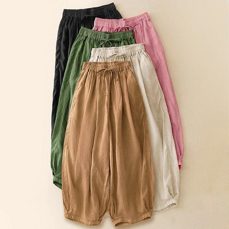 Pantaloni capri corti harem da donna con elastico in vita e tasche, modello estivo Buddha Stones. - image 32